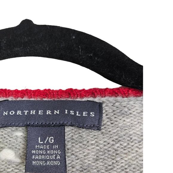 Vintage 90s Northern Isles L Wool Gray Penguin Sweater Christmas Holiday Cottage - Picture 4 of 4
